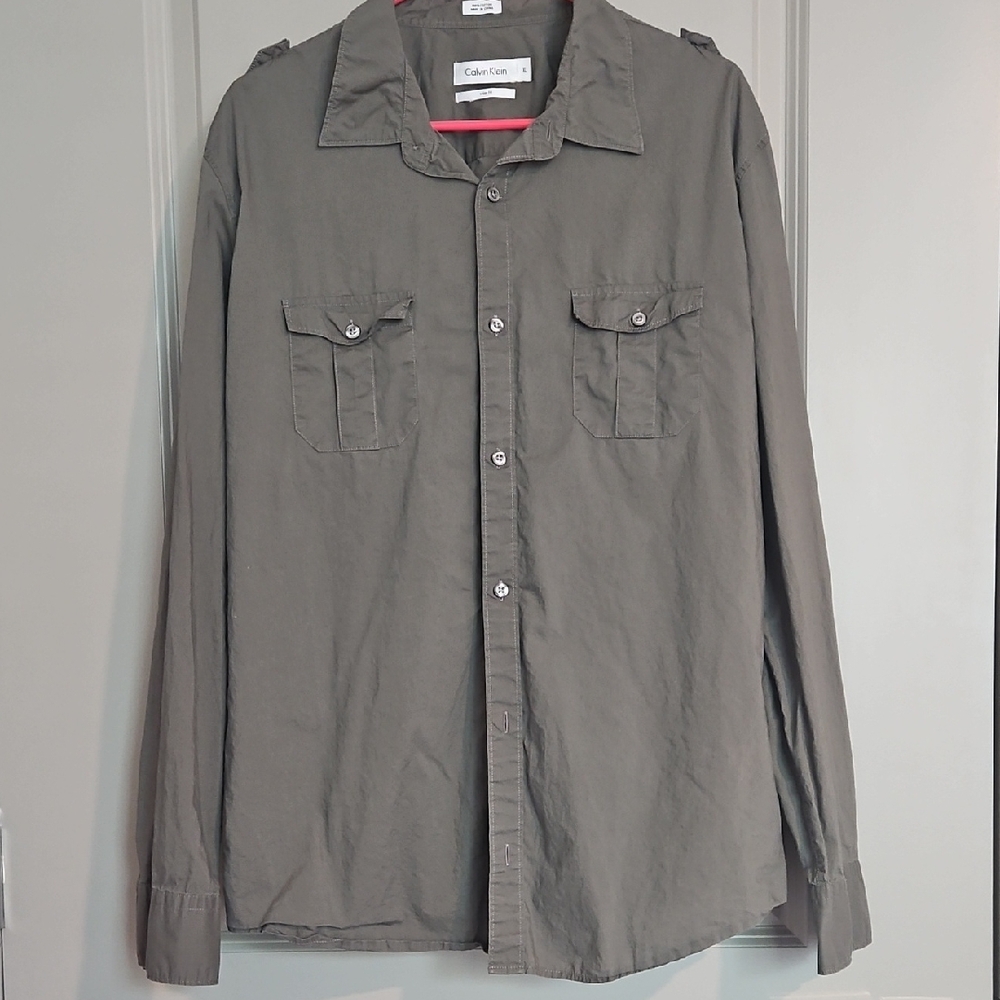 Calvin Klein XL Slim Fit Cotton Button-Up Casual Summer Lightweight Shirt